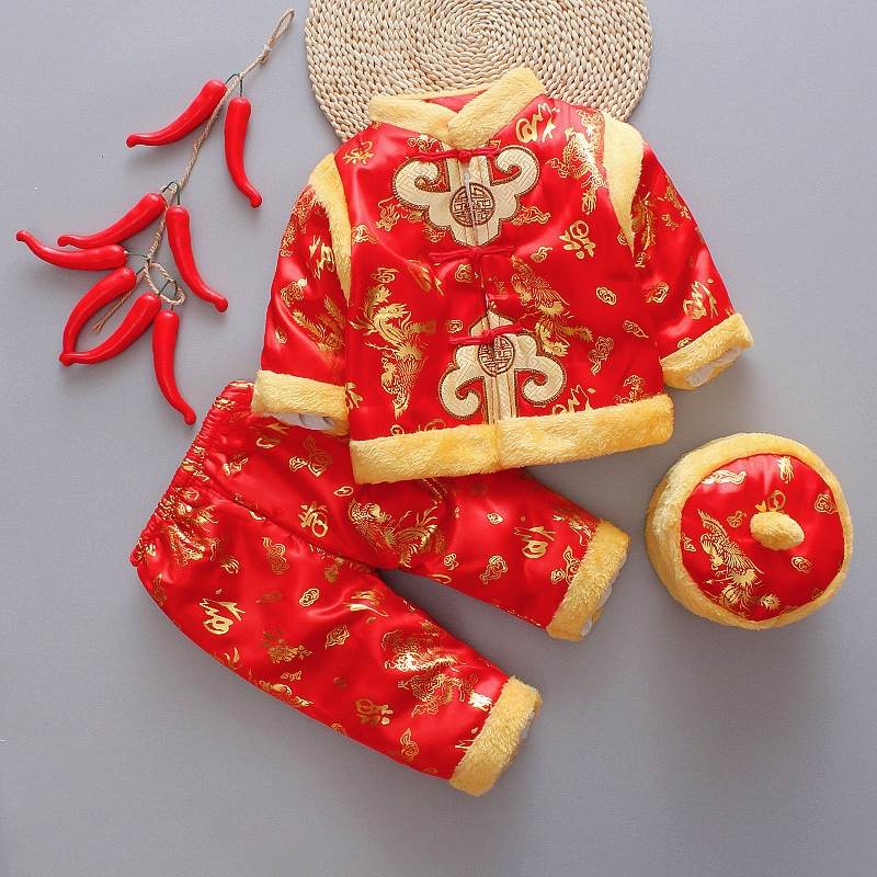 宝宝唐装套装冬季中国风新年装棉衣男女婴儿童1-2-3周岁百日礼服