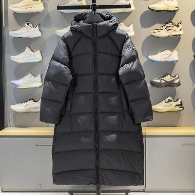 李宁保暖连帽长款女子羽绒服