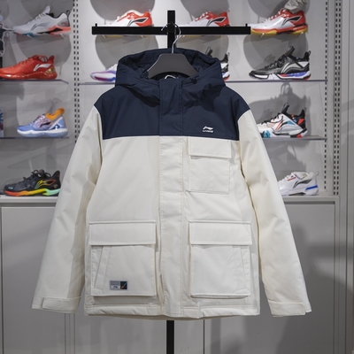 李宁保暖连帽短款男子羽绒服