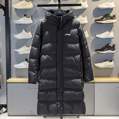 李宁保暖连帽长款男子羽绒服