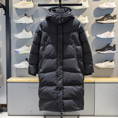 李宁保暖连帽长款女子羽绒服