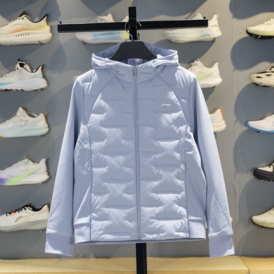 李宁保暖连帽女子羽绒拼接外套