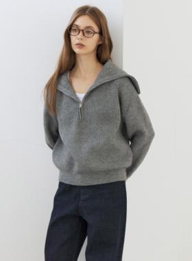 LINHOUSE复古小众灰色翻领拉链针织衫毛衣秋冬气质通勤保暖上衣女