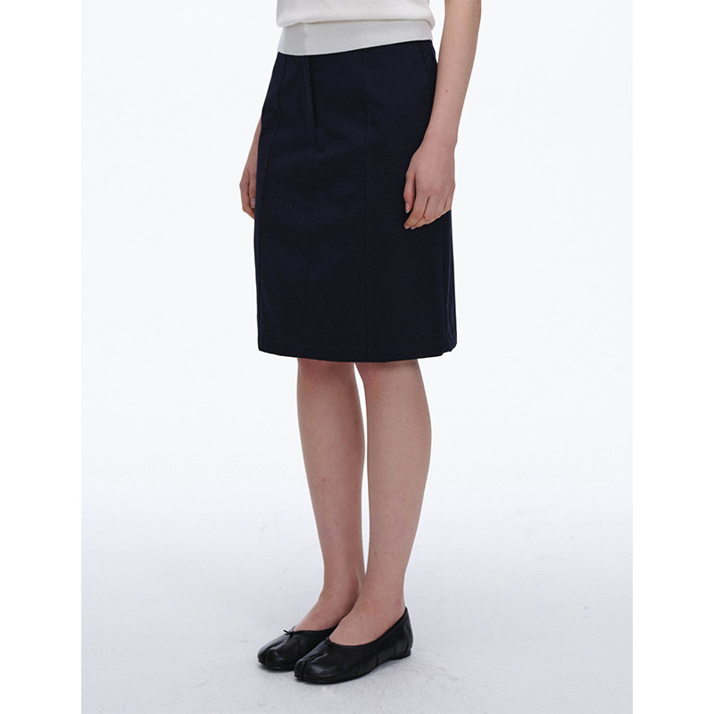 LINHOUSE简约复古黑色直筒型半身裙中裙夏百搭通勤卡其H型半裙女