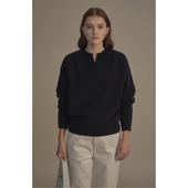 LINHOUSE复古小V领套头藏蓝色通勤秋冬毛衣慵懒宽松针织衫 上衣女