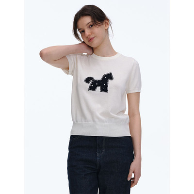 LINHOUSE圆领趣味小马提花短袖