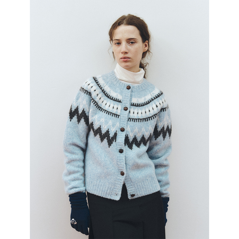 LINHOUSE北欧风冰蓝色费尔岛外套