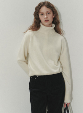 秋冬白色高领毛衣宽松百搭黑色冰蓝色保暖针织衫内搭外穿上衣女