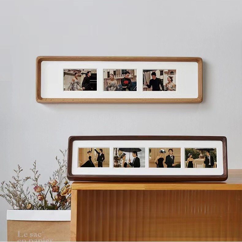 实木榫卯相框长条圆角斜边三联四联多张组合婚纱情侣桌面创意摆台