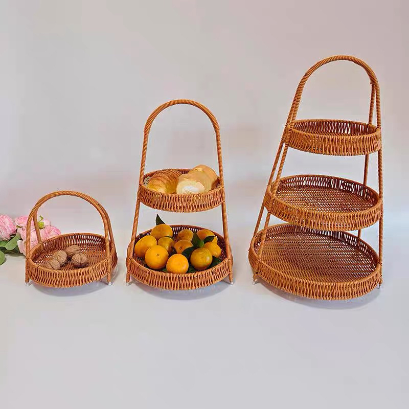 新款仿藤编织收纳筐水果篮提篮子