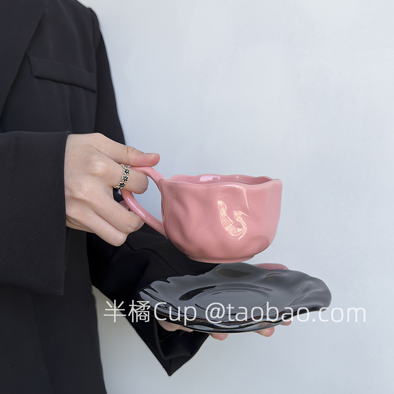 素雅粉黑撞色咖啡杯礼盒礼袋