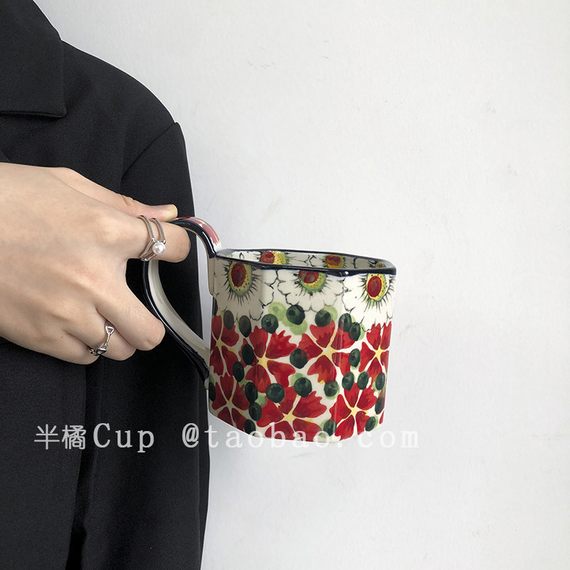 半橘Cup 复古马克杯陶瓷水杯咖啡杯子小众红浆果原创礼物