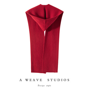 新款连帽围脖100%纯山羊绒帽子围巾一体女加厚护颈假领子外搭披肩