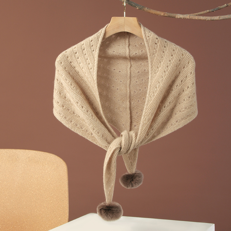 镂空100%山羊绒三角围巾女多功能