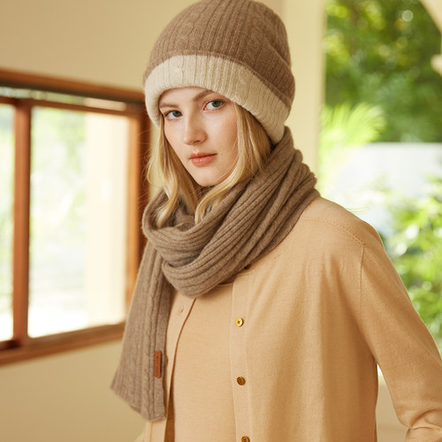 100%纯羊绒帽子围巾套装加厚