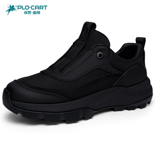 保罗盖帝男鞋春季透气防臭休闲鞋子男士潮流百搭一脚蹬黑色运动鞋