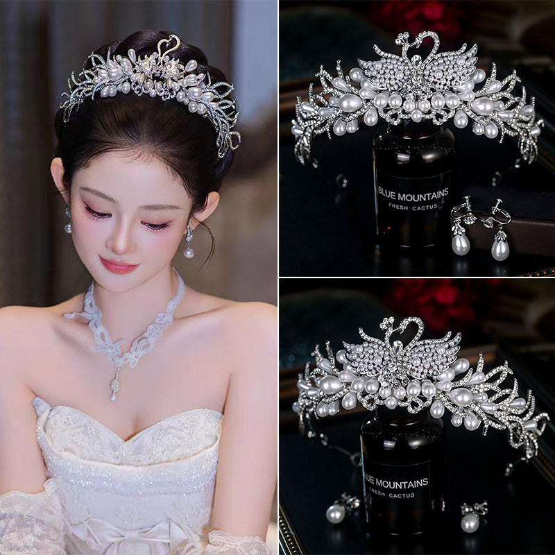 奢华水钻珍珠皇冠头饰新娘结婚高端大气重工王冠发饰