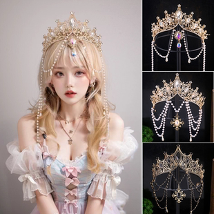 新娘结婚头饰王冠发饰敦煌复古金旅拍眉心链发冠饰品生日皇冠头饰