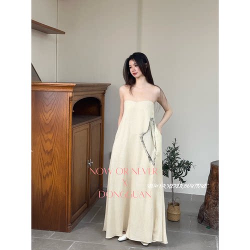 Freja 现货 竖琴绣花连衣裙 米色 品牌授权
