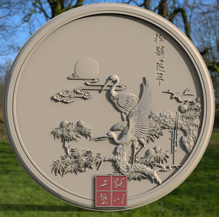 松鹤延年精雕图 新中式挂件 电脑雕刻图 木雕图 砖雕图 石雕图