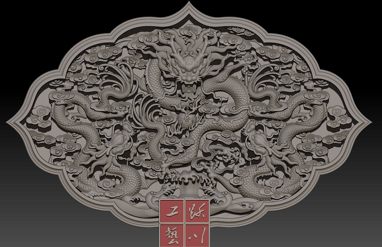 菱形三条龙1精雕图 灰度图 电脑雕刻图 木雕图 石雕图