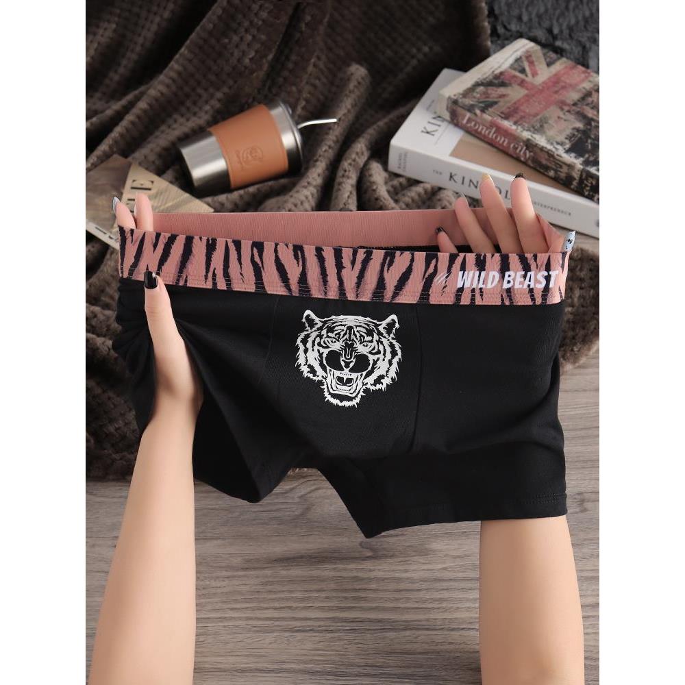 纯棉新款猛兽印花男士内裤男生透气平角裤潮流个性爆款四角短裤头