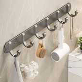 太空铝免打孔挂衣钩门后壁挂式 卫生间挂钩强力粘胶排钩浴室毛巾钩