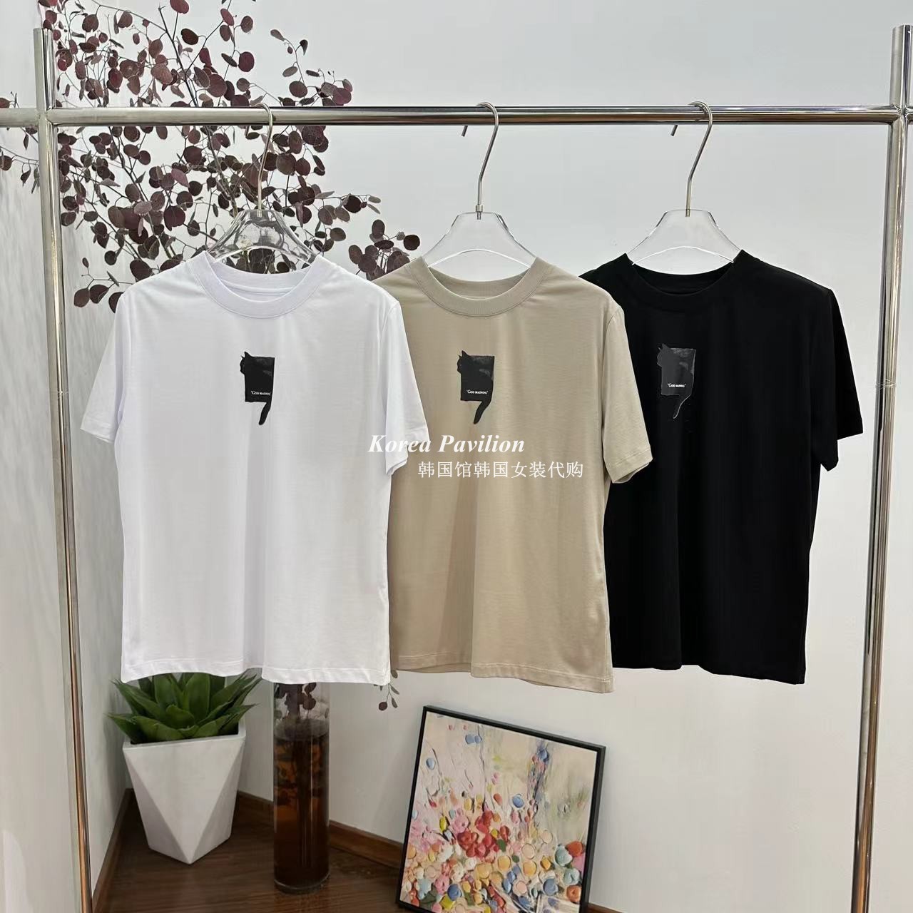 韩国馆PH23正品女装代购2024夏季新款圆领个性印花休闲短袖T恤