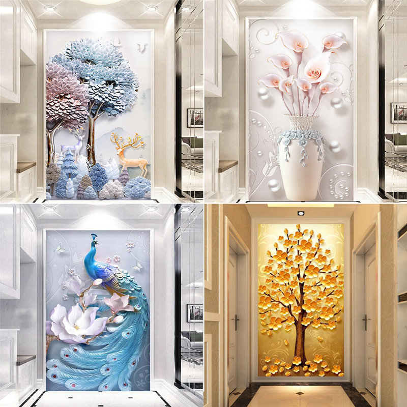 3d玄关墙纸8d过道壁画走廊背景墙壁纸简约现代5d立体装饰影视墙布图片