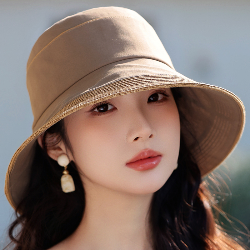 2025新款秋冬韩版潮大檐遮阳渔夫帽盆帽太阳帽可折叠防晒草帽子女