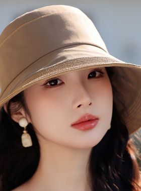 2025新款秋冬韩版潮大檐遮阳渔夫帽盆帽太阳帽可折叠防晒草帽子女
