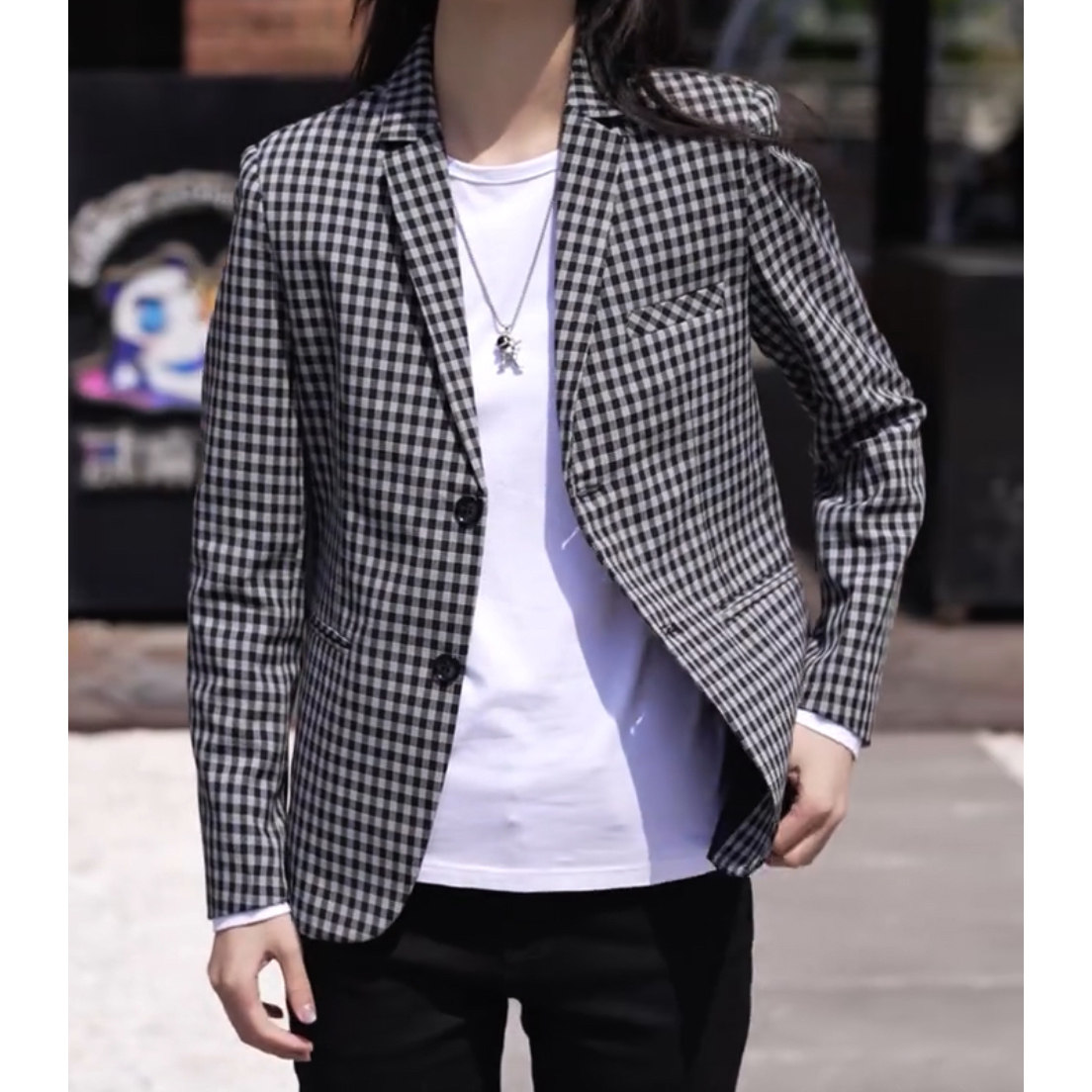 春秋季新款小西装男士韩版休闲时尚潮流格子西服外套,男装,休闲西服,淘宝优惠券,粉丝福利购,淘宝优惠卷