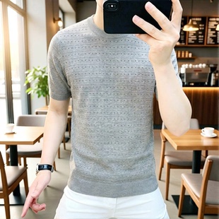 圆领针织短袖 毛衣男士 时尚 T恤男装 夏季 潮流半袖 9902 轻奢简约