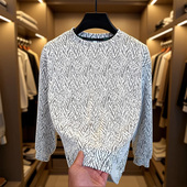 简欧轻奢 高档圆领提花潮流百搭卫衣男士 春季 新款 打底体恤8805