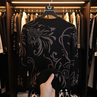 高档轻奢秋冬潮流圆领毛衣男士秋冬新款潮牌上衣男款长袖针织衫