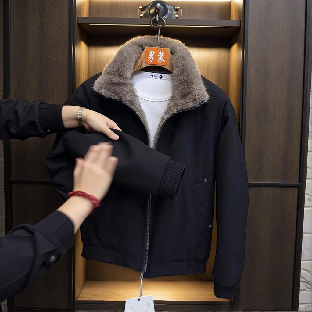 冬季2588男士加绒加厚保暖翻领棉服外套休闲潮款