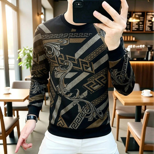 暗夜图腾 长袖 春季 百搭雅痞摩登回纹男士 卫衣3802 潮流轻奢个性