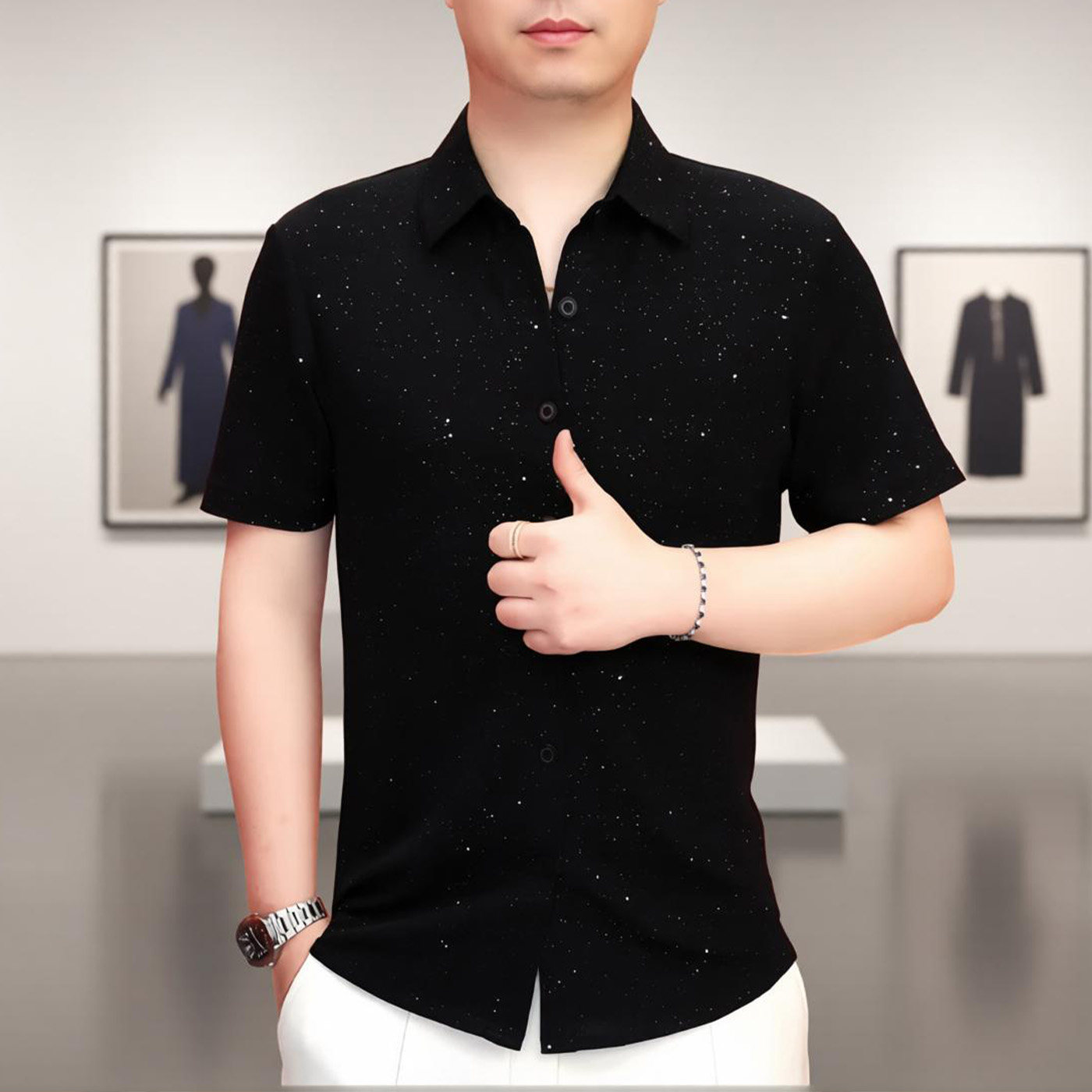 《黑耀星芒》夏季新款爆款休闲衬衫男短袖轻奢时尚潮流修身百搭