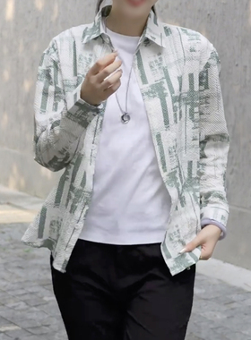 2025秋季男士新款泡泡长袖衬衫休闲时尚衬衣男装潮流印花25803