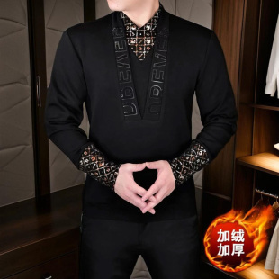 【锦衣卫】男士假两件长袖卫衣套头加绒加厚休闲时尚潮流修身保