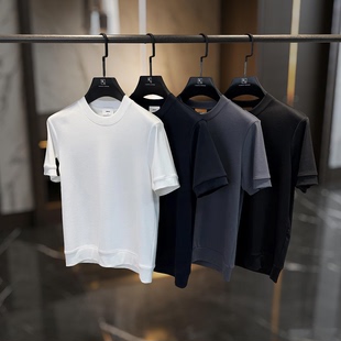 春季新款高端男士轻奢时尚针织简约春夏款纯色圆领短袖打底T恤