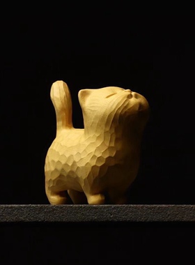 黄杨木雕现代童趣可爱简约傲娇招财小猫手把件文玩随身盘玩动物