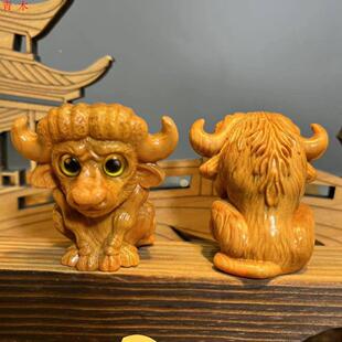 崖柏木雕牛魔西部大镖客手把件十二生肖牛魔王工艺品摆件动物把玩