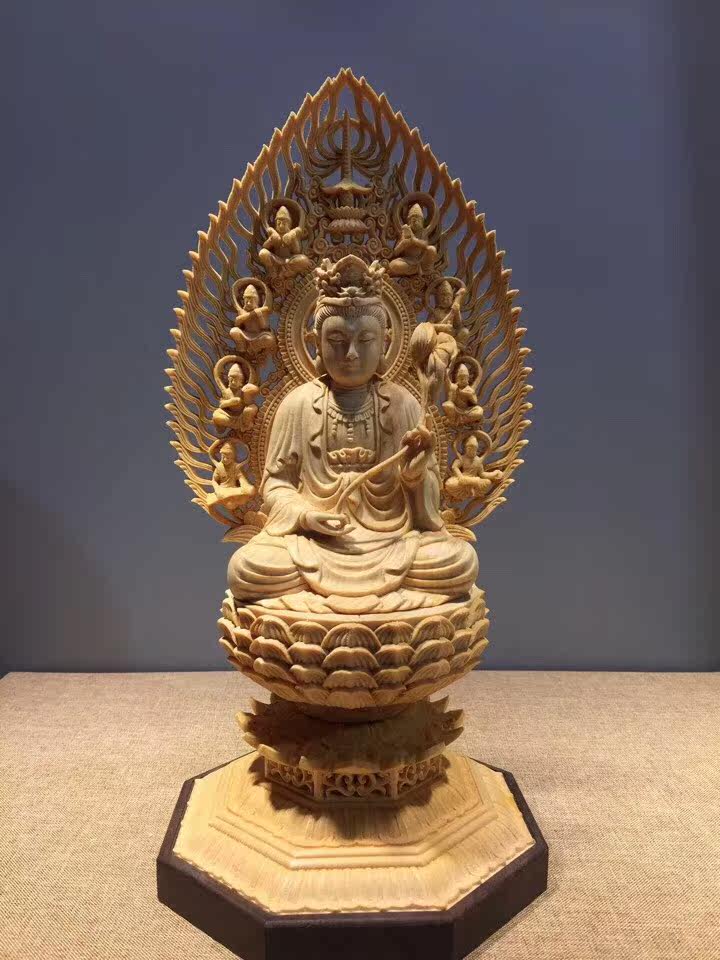 进口黄杨木佛像人物大势至工艺品