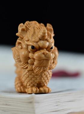 崖柏木雕刻文玩手把件麒麟车载办公桌面装饰工艺品摆件礼品