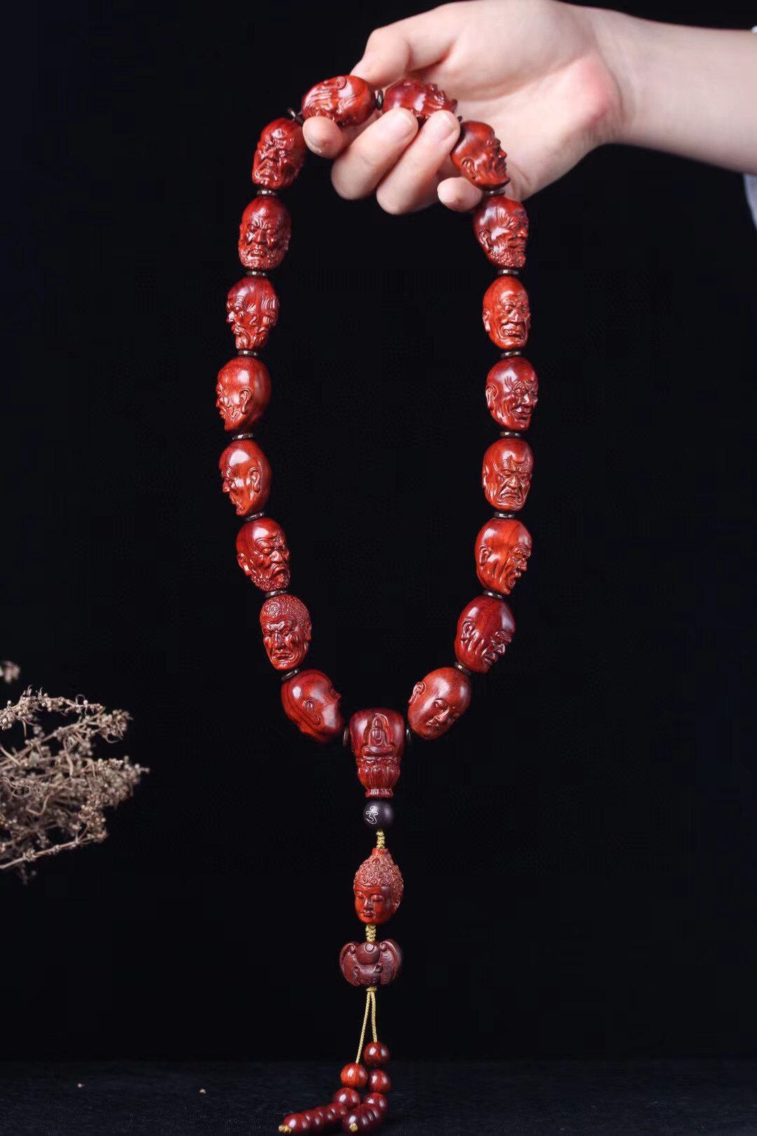 小叶紫檀木雕十八罗汉佛珠男文玩车挂饰礼佛手持挂挡念珠实用送礼