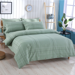 老粗布四件套全棉加密加厚床单老土布民宿简约2.2床纯色格子
