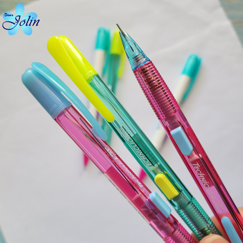 日本产派通pentel侧按出芯自动铅笔 中小学生撞色透明自动笔0.