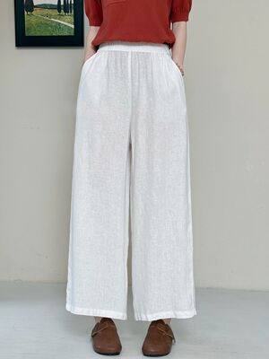 2026年夏季新款文艺风宽松休闲百搭松紧腰直筒裤女显瘦亚麻阔腿裤