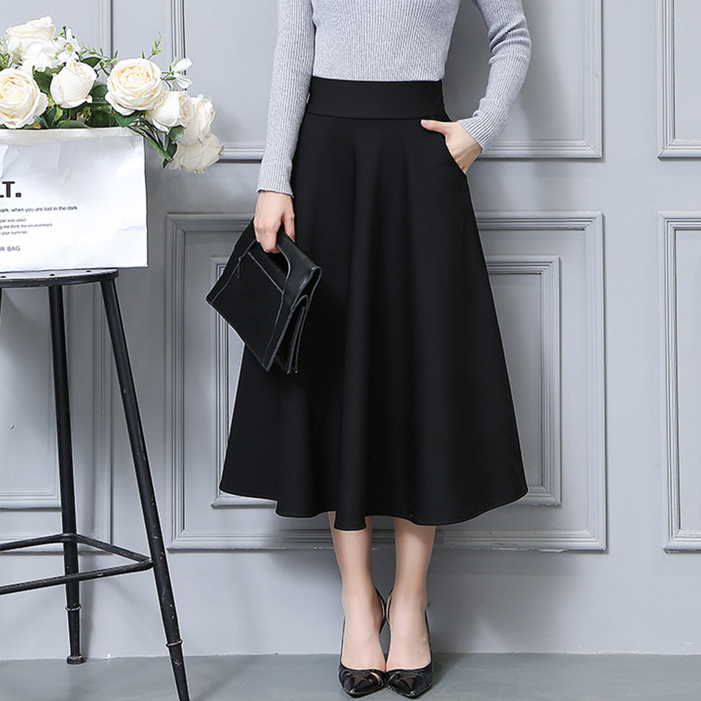 秋冬中长款大摆裙女松紧高腰大码半身裙遮胯显瘦垂坠感A字群长裙,女装/女士精品,半身裙,淘宝优惠券,粉丝福利购,淘宝优惠卷